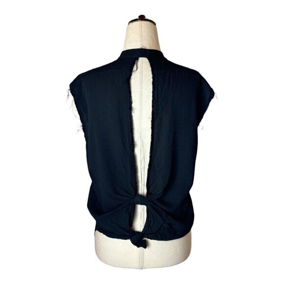 Helmut Lang Shirt Women Small Black Jacquard Split Back Knot Button Front Top - Picture 3 of 10